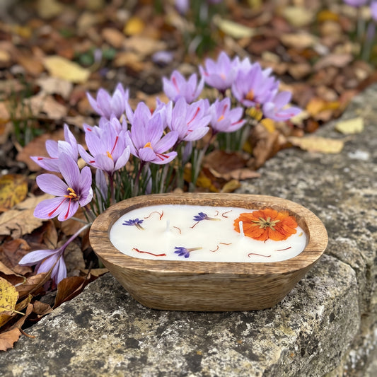 Saffron Hour Candle | Wooden Bowl Candle | Autumn Fragrance