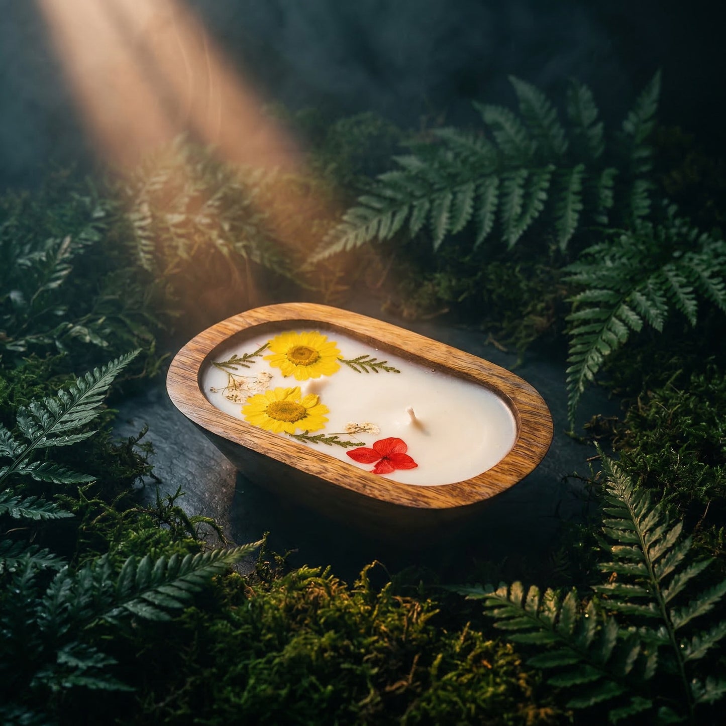 Sunset Blossom Wooden Bowl Soy Candle