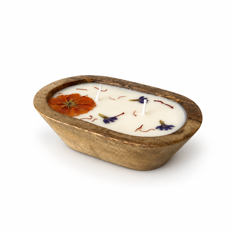Saffron Hour Candle | Wooden Bowl Candle | Autumn Fragrance