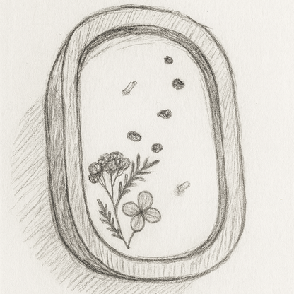 Doodle of a decorative stone with flowers and small stones on a white background