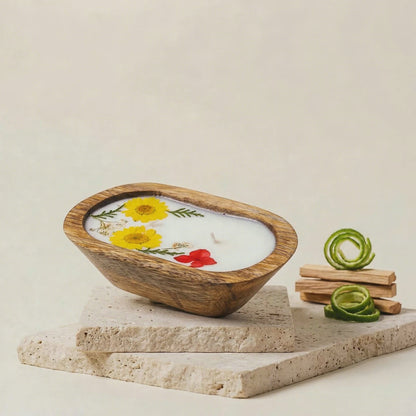 Sunset Blossom Wooden Bowl Soy Candle