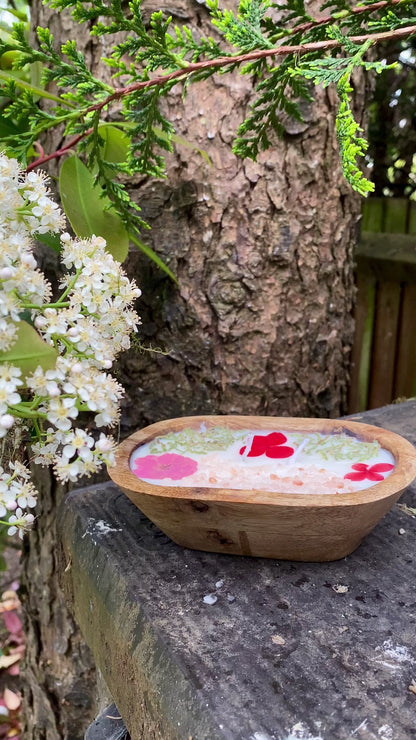 Wooden Bowl Candle with Peony Decoration on top